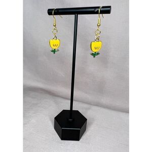 Handmade Dangly Yellow Tulip Earrings